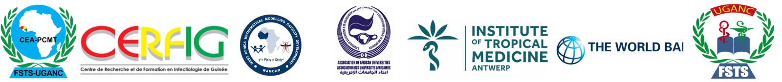 Logos des partenaires : CEA-PCMT FSTS-UGANC, CERFIG, Institute of Tropical Medicine Anvers, Banque mondiale, FSTS et autres partenaires